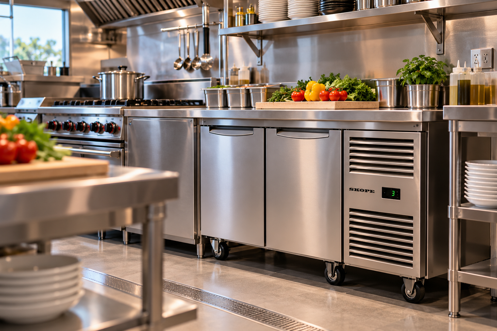 SKOPE ProSpec 288L underbench fridge in a professional Australian commercial kitchen