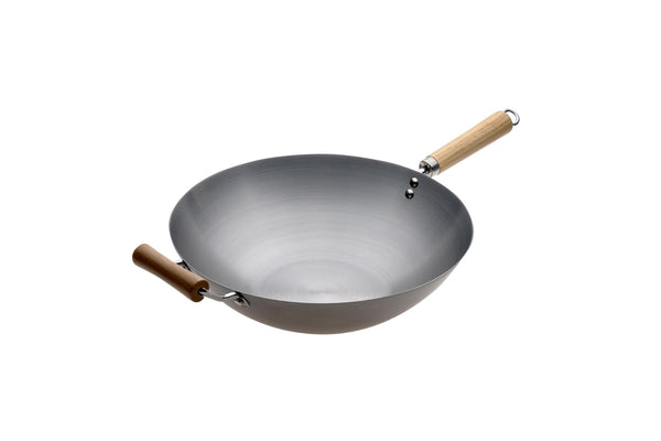 Wok with Wood Long Handle and Helper Handle 36cm