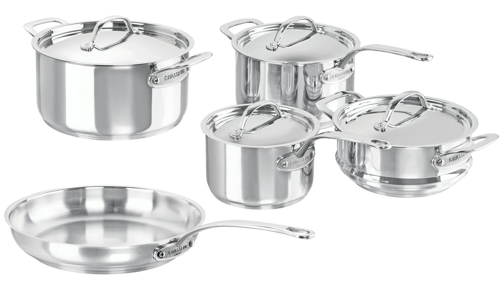 Maison 5 Piece Cookware Set:
Saucepan 16cm/2 Litre
Saucepan 20cm/3.7 Litre  
Casserole 24cm/5.1 Litre 
Fry Pan 26cm 
Multi Steamer Insert - 19852