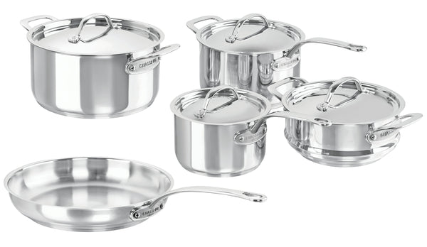 Maison 5 Piece Cookware Set:
Saucepan 16cm/2 Litre
Saucepan 20cm/3.7 Litre  
Casserole 24cm/5.1 Litre 
Fry Pan 26cm 
Multi Steamer Insert - 19852