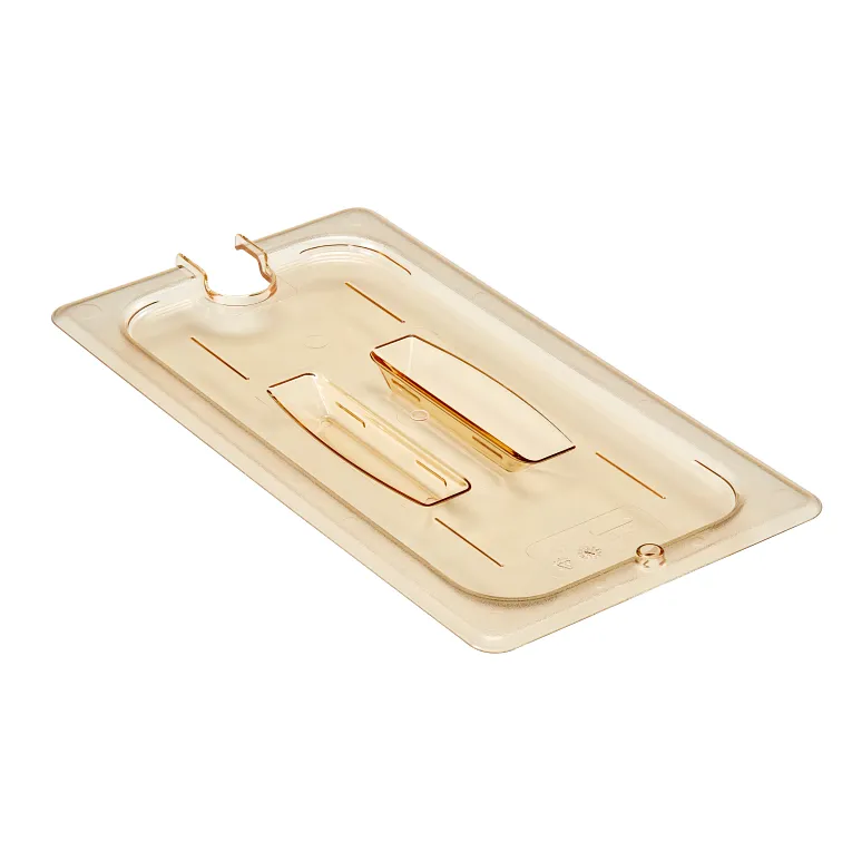 Cambro 30HPCHN150 I GN 1/3 High Heat H-Pan Lids I Notched Cover w/ Handle I Amber I Case of 6