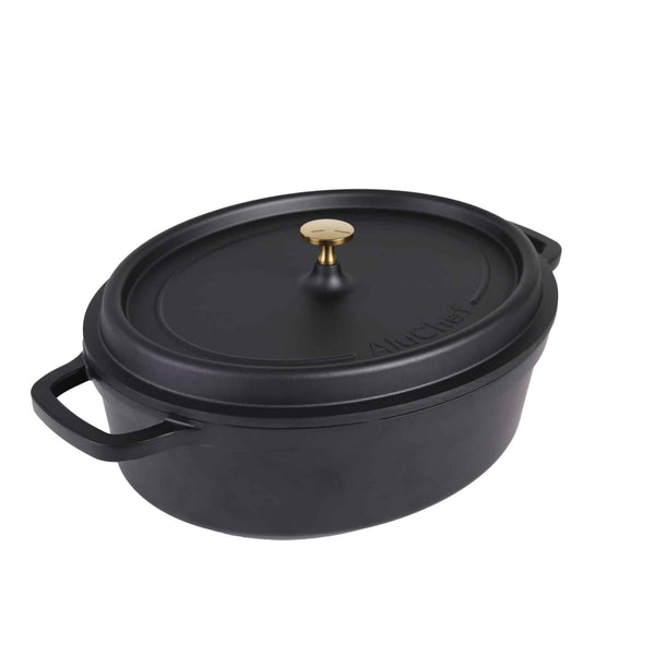 AluChef AP-3529-11G | Casserole | Roaster Oval | Matte Black Casserole | W Gold Metal Handle | 8.1L