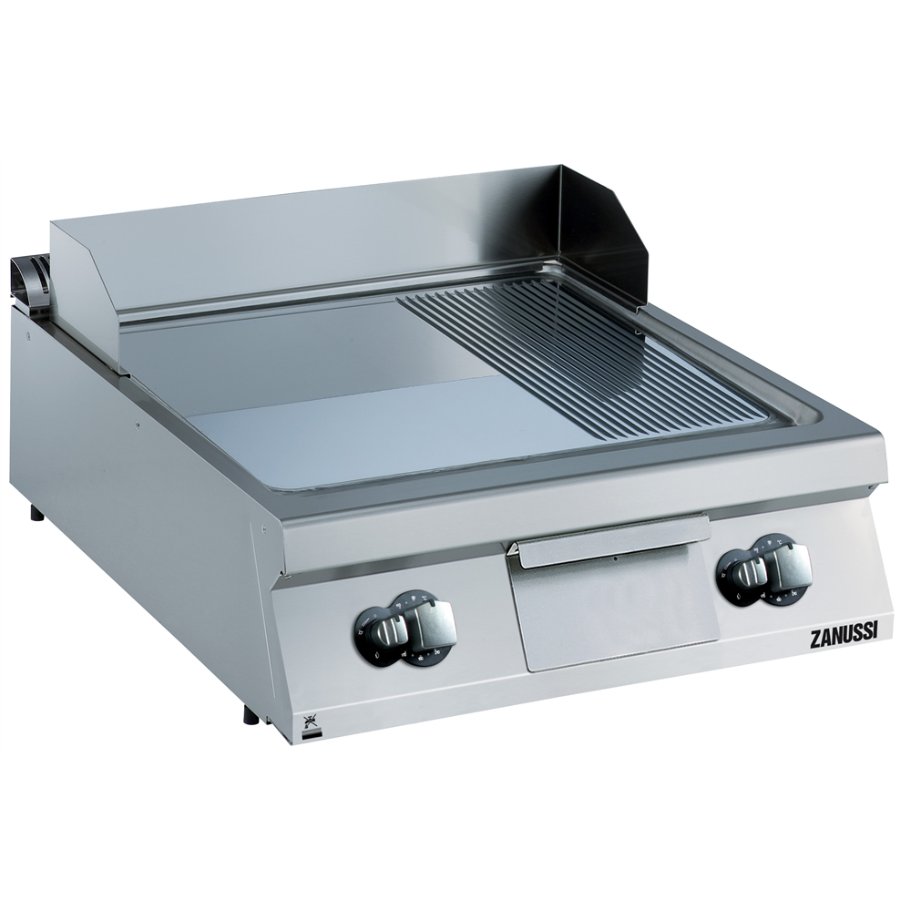 Zanussi 392055 EVO900 Gas 800mm 2/3 Smooth 1/3 Ribbed Polished Chrome Sloped Plate Fry Top