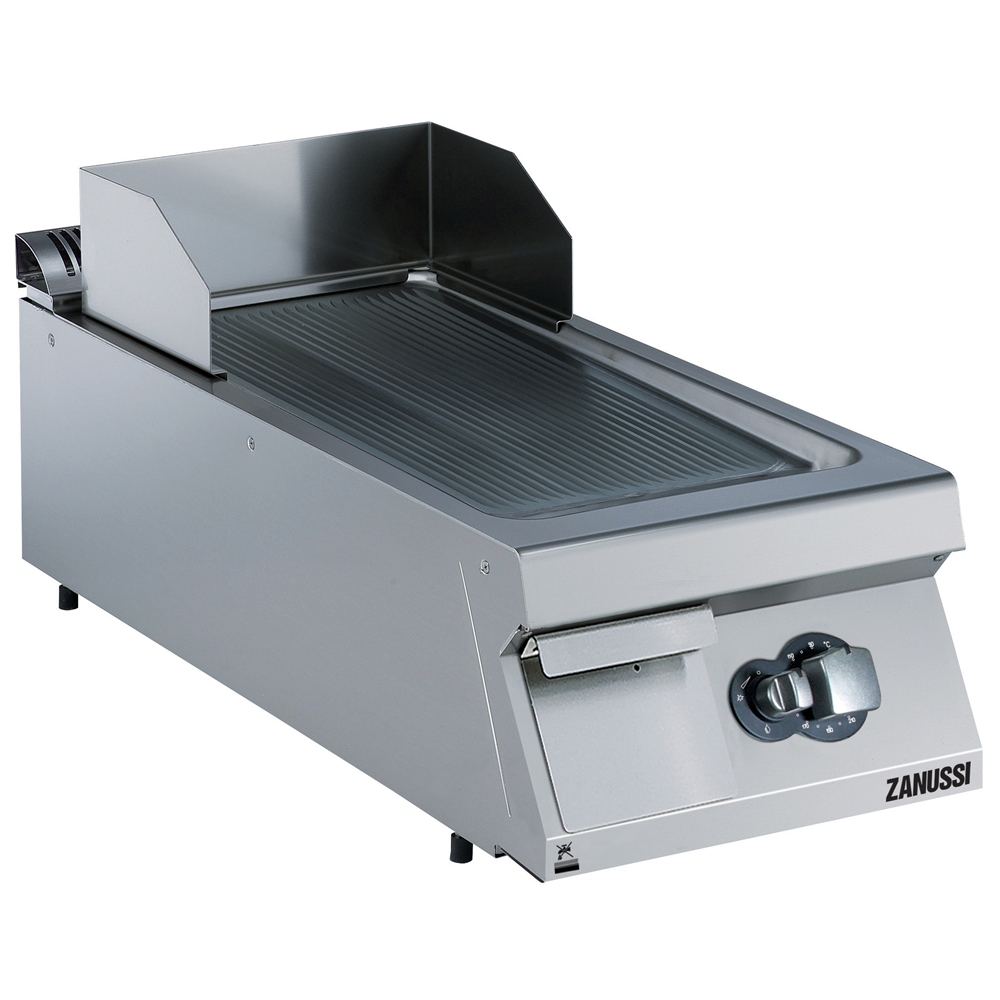 Zanussi 392354 EVO900 Gas 400mm Ribbed Brushed Chrome Sloped Plate Fry Top
