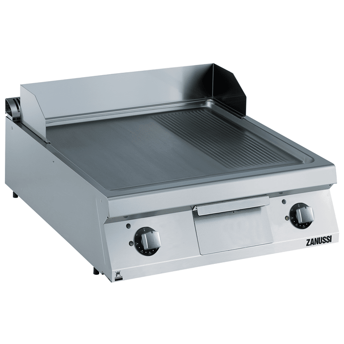 Zanussi 392074 EVO900 Electric 800mm 2/3 Smooth 1/3 Ribbed Polished Chrome Sloped Plate Fry Top