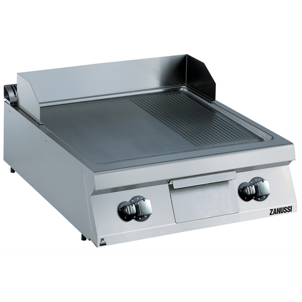 Zanussi 392403 EVO900 Gas 800mm 2/3 Smooth 1/3 Ribbed Brushed Chrome Horizontal Plate Fry Top