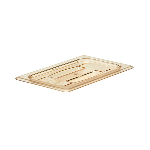 Cambro 40HPCH150 I GN 1/4 High Heat H-Pan Lids I Cover w/ Handle I Amber I Case of 6