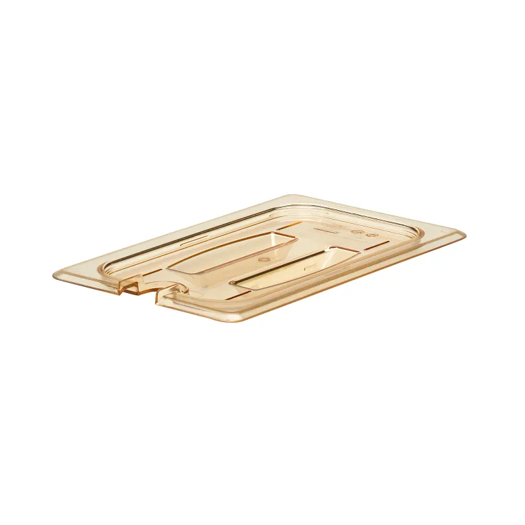 Cambro 40HPCHN150 I GN 1/4 High Heat H-Pan Lids I Notched Cover w/ Handle I Amber I Case of 6