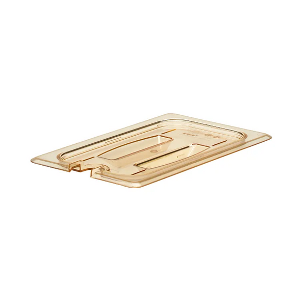 Cambro 40HPCHN150 I GN 1/4 High Heat H-Pan Lids I Notched Cover w/ Handle I Amber I Case of 6