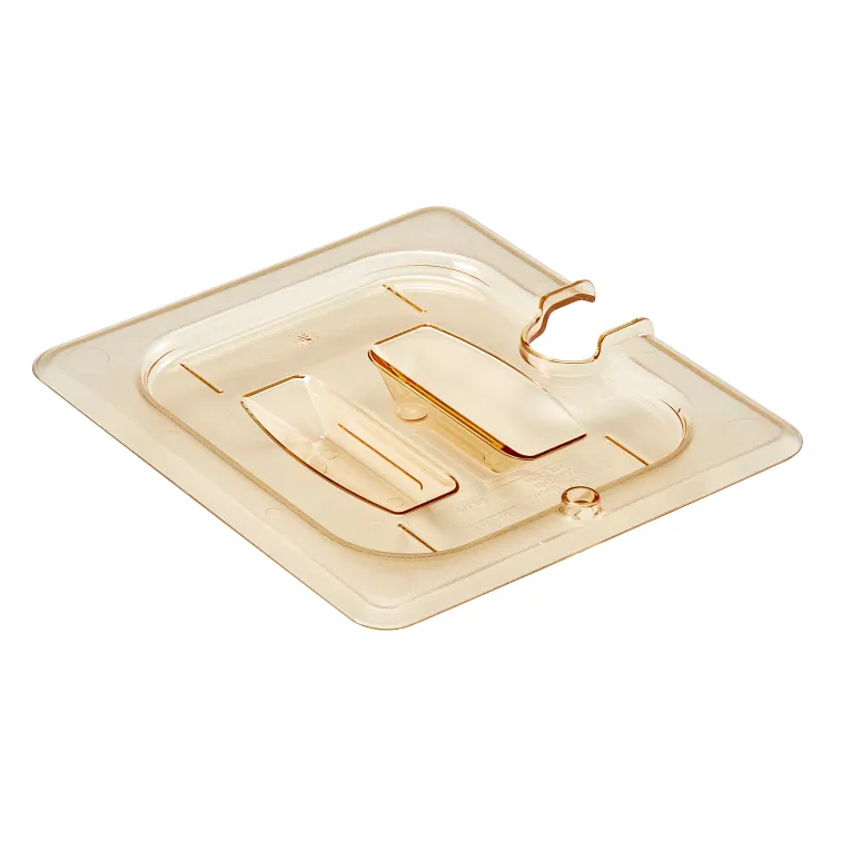 Cambro 60HPCHN150 I GN 1/6 High Heat H-Pan Lids I Notched Cover w/ Handle I Amber I Case of 6
