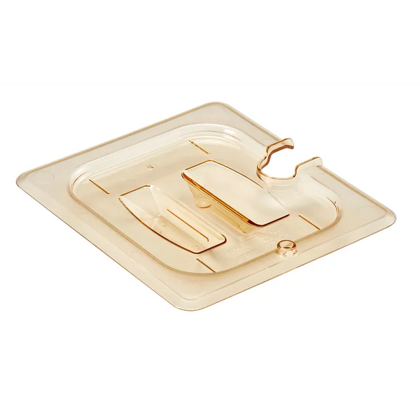 Cambro 60HPCHN150 I GN 1/6 High Heat H-Pan Lids I Notched Cover w/ Handle I Amber I Case of 6