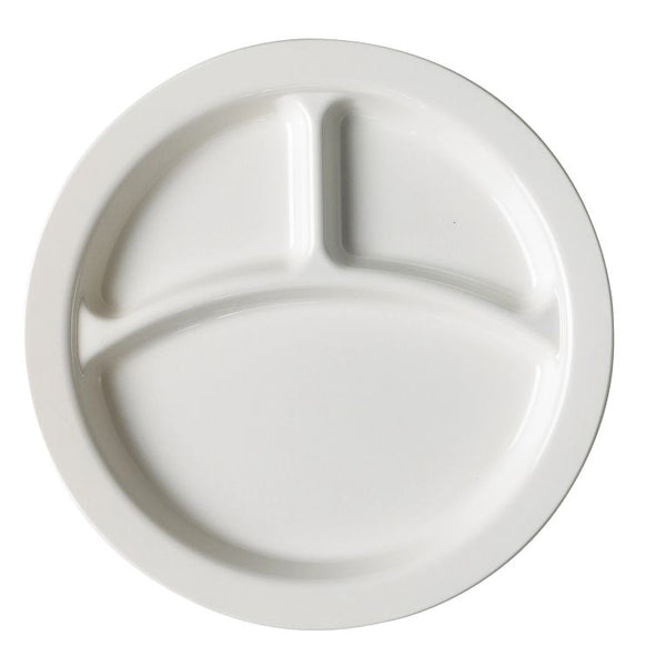 Cambro 93CW148 I Camwear Dinnerware Plates I Three Compartment I Narrow Rim I White I Case of 48