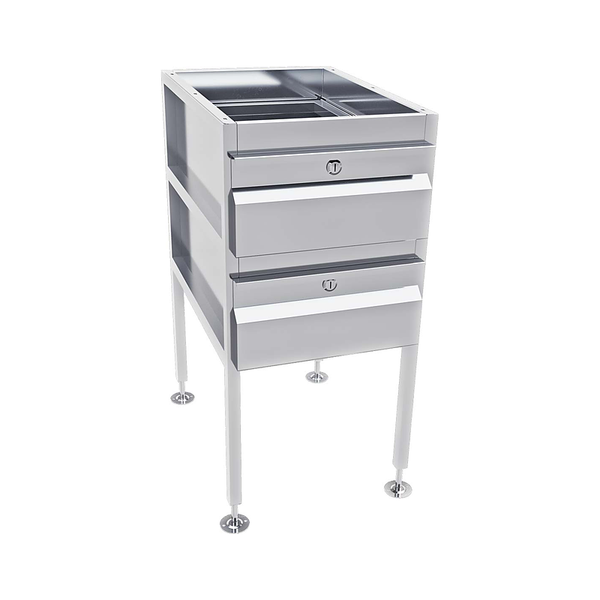 3monkeez AB-2DRAW-1G Freestanding Gastronorm Drawer Unit, With Locks, O/A 430mmL x 620mmD x 900mmH, Includes Adjustable Feet, 304 Grade Stainless Steel - 2 Drawer