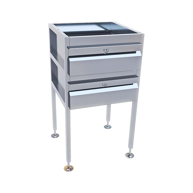 3monkeez AB-2DRAW-L Freestanding Drawer Unit, With Locks, O/A 490mmL x 480mmD x 900mmH, Includes Adjustable Feet, 304 Grade Stainless Steel - 2 Drawer