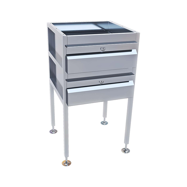 3monkeez AB-2DRAW-L Freestanding Drawer Unit, With Locks, O/A 490mmL x 480mmD x 900mmH, Includes Adjustable Feet, 304 Grade Stainless Steel - 2 Drawer