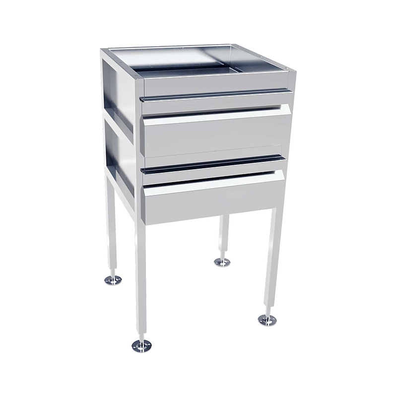 3monkeez AB-2DRAW Freestanding Drawer Unit, No Locks, O/A 490mmL x 480mmD x 900mmH, Includes Adjustable Feet, 304 Grade Stainless Steel - 2 Drawer
