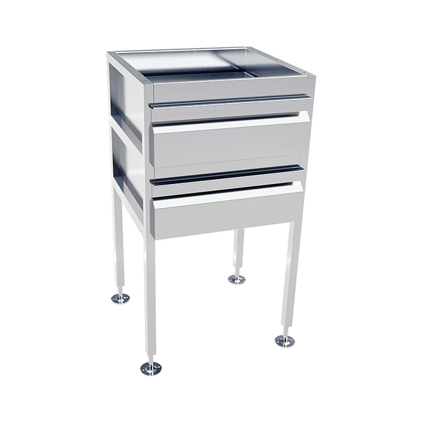 3monkeez AB-2DRAW Freestanding Drawer Unit, No Locks, O/A 490mmL x 480mmD x 900mmH, Includes Adjustable Feet, 304 Grade Stainless Steel - 2 Drawer
