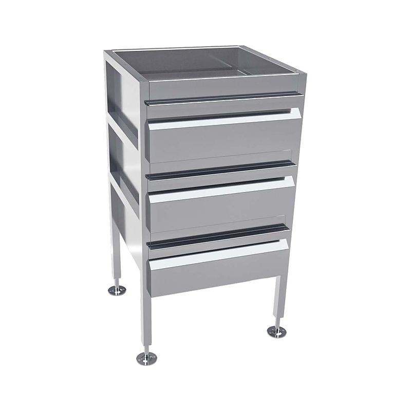 3monkeez AB-3DRAW Freestanding Drawer Unit, No Locks, O/A 490mmL x 480mmD x 900mmH, Includes Adjustable Feet, 304 Grade Stainless Steel - 3 Drawer