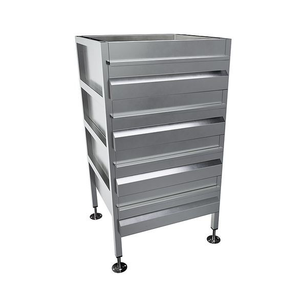 3monkeez AB-4DRAW Freestanding Drawer Unit, No Locks, O/A 490mmL x 480mmD x 900mmH, Includes Adjustable Feet, 304 Grade Stainless Steel - 4 Drawer