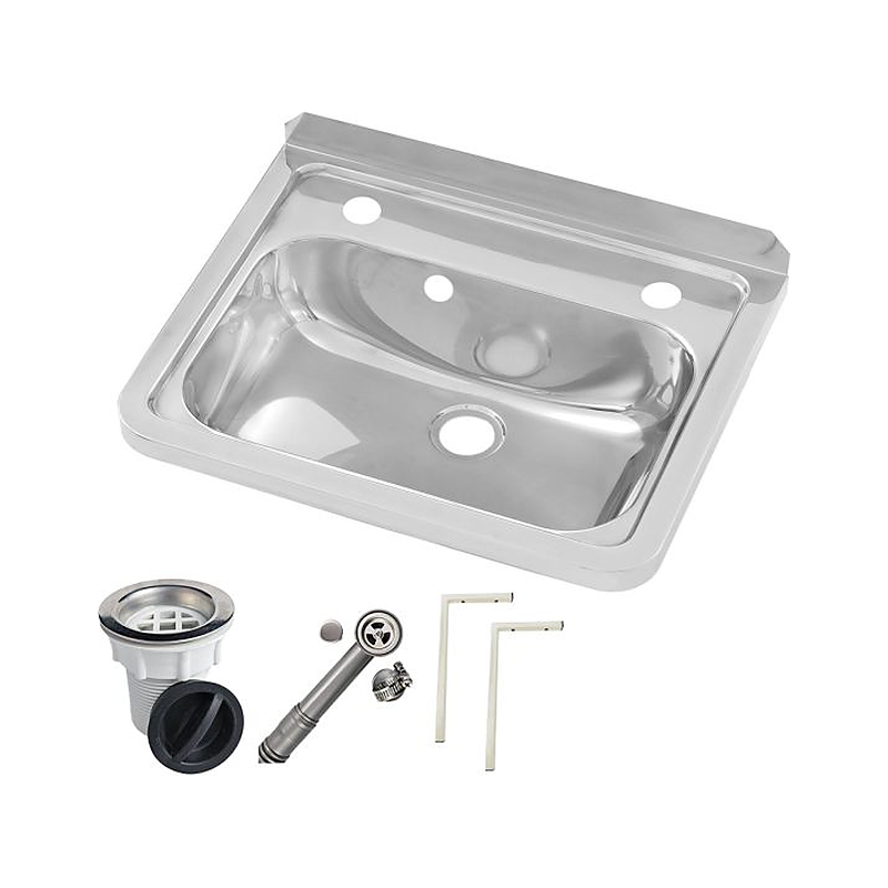 3monkeez AB-HB2-OF Hand Basin, Brackets, Overflow Kit and Plug and Waste, 304 Grade Stainless Steel - 2 Tap Hole