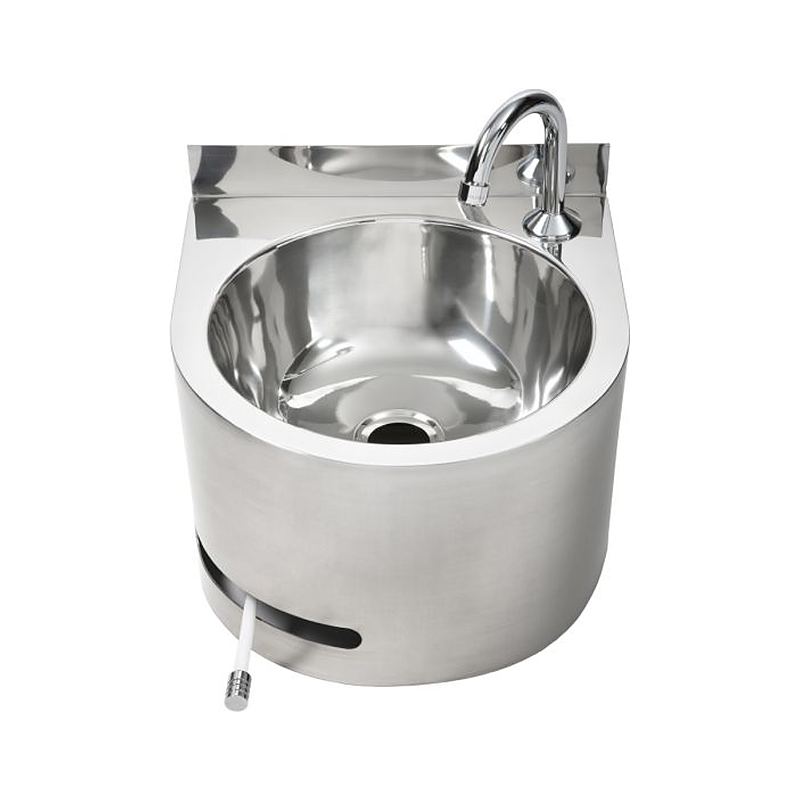 3monkeez AB-KNEEHB-R Round Knee Operated Basin with Adjustable Timed Flow Wand Outlet, 304 Grade Stainless Steel - No Temp Control Valve
