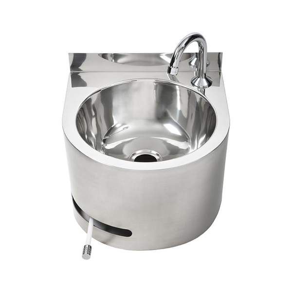 3monkeez AB-KNEEHB-R Round Knee Operated Basin with Adjustable Timed Flow Wand Outlet, 304 Grade Stainless Steel - No Temp Control Valve