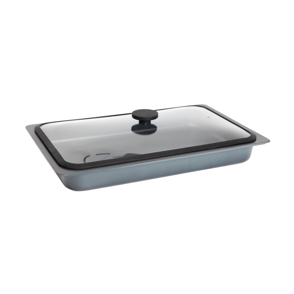 AluChef AP-GN1-12 | 1/1 GN | Pan Charcoal | Charcoal Pan | W Glass Lid | 53 x 32.5 x 6.5 H CM | 7.9L