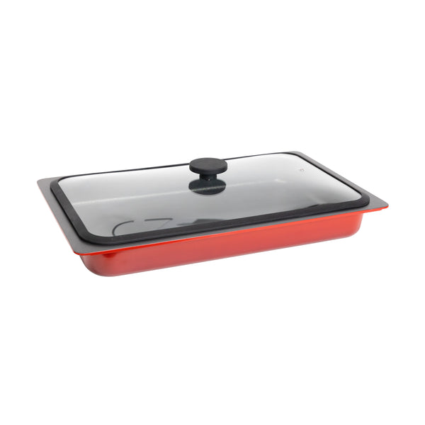 AluChef AP-GN1-08 | 1/1 GN | Pan Red | Red Pan | W Glass Lid | 53 x 32.5 x 6.5 H CM | 7.9L
