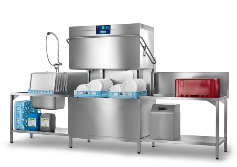 Pass Through Dishwasher, Hobart, AMXT-VR, PROFI Twin, Hood-Type, Dishwasher, Base Model, With Vapostop, Drain Heat Recovery
