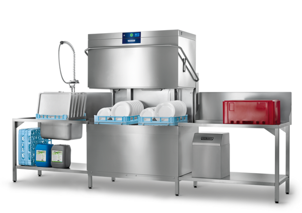 Pass Through Dishwasher, Hobart, AMXT-VR, PROFI Twin, Hood-Type, Dishwasher, Base Model, With Vapostop, Drain Heat Recovery
