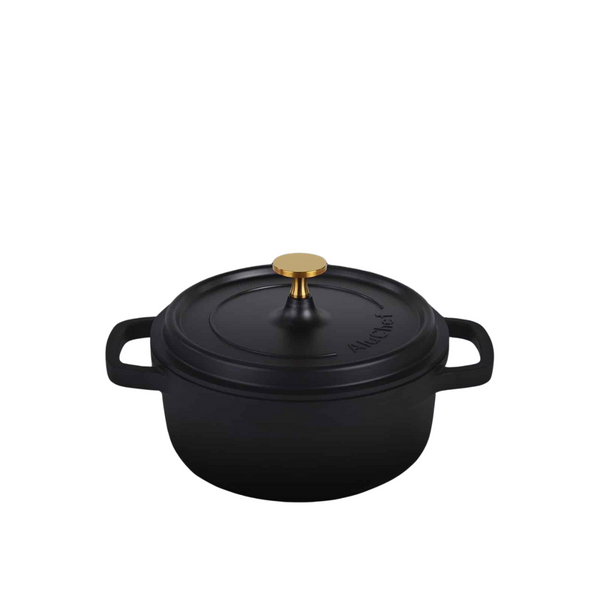 AluChef AP-2000-11G | Casserole Round Matte Black | W Gold Coloured Handle | 20 Ꝋ x 8 H CM | 2.5L