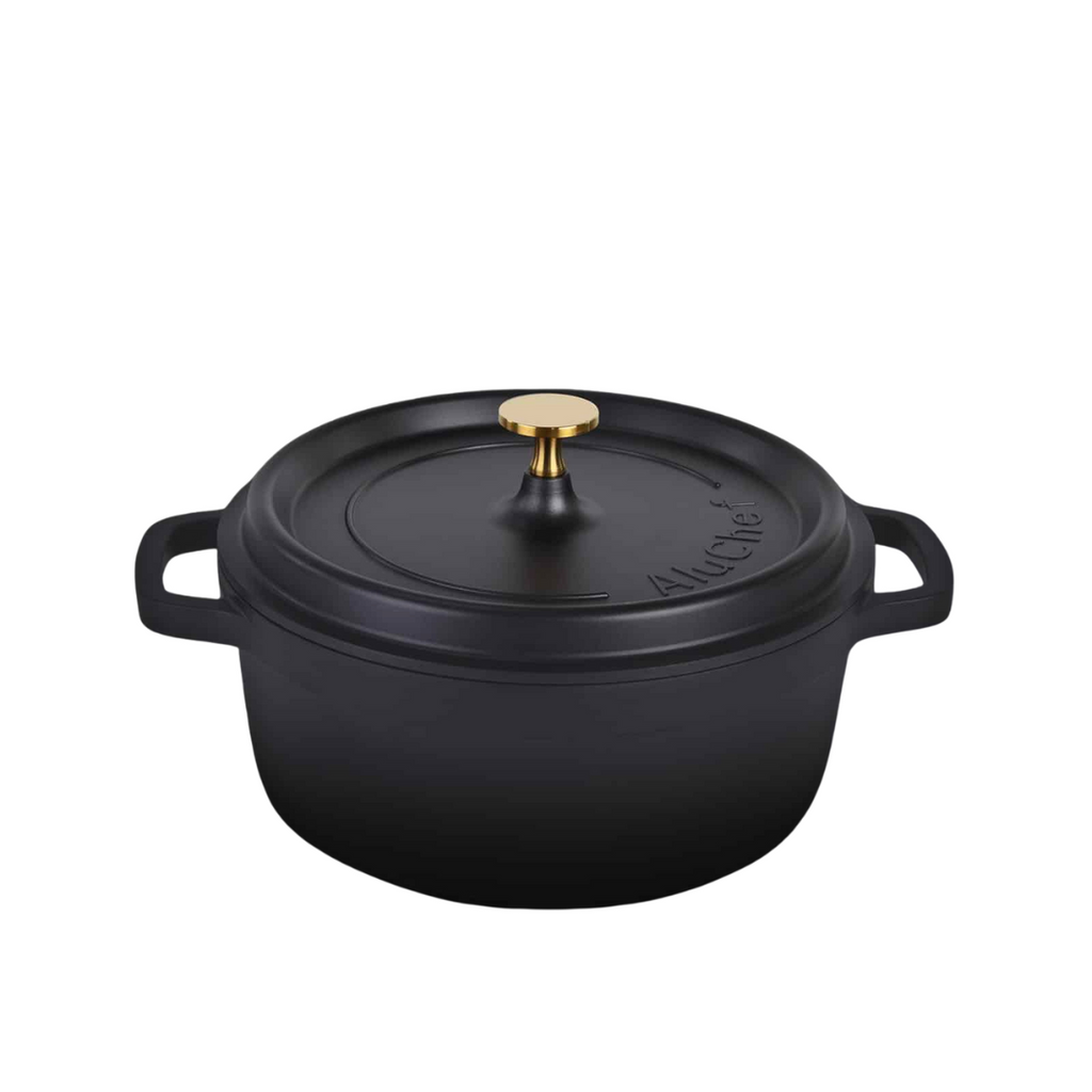AluChef AP-2400-11G | Casserole Round Matte Black| W Gold Metal Handle | 24 Ꝋ x 10 H CM | 4.5L