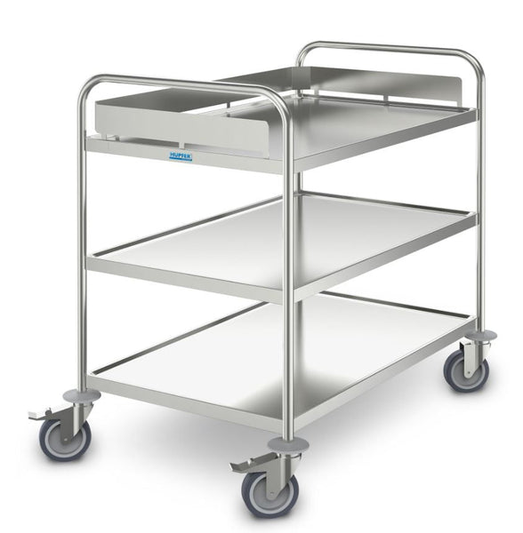 3 Tier Shelf  Trolley, Hupfer, ARW-10X6-3, Raised Sided On Top Shelf, Stainless Steel Trolley 
