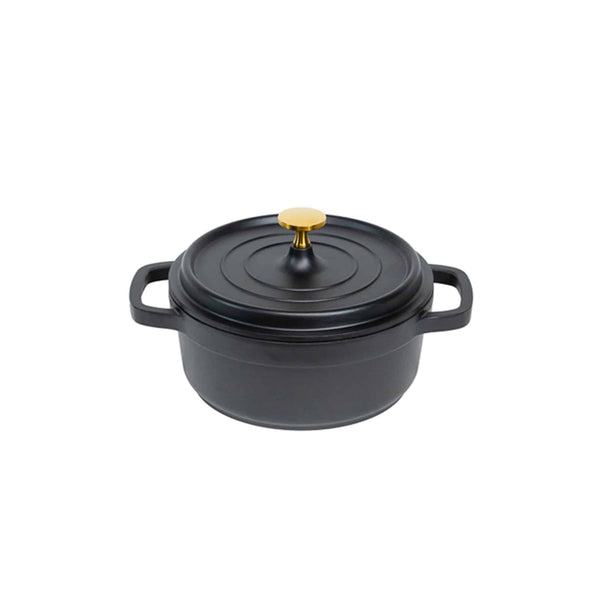 AluChef AP-1100-11G | Mini Casserole Round Matte Black | W Gold Colored Metal Handle | 11 Ꝋ cm,  0.36L