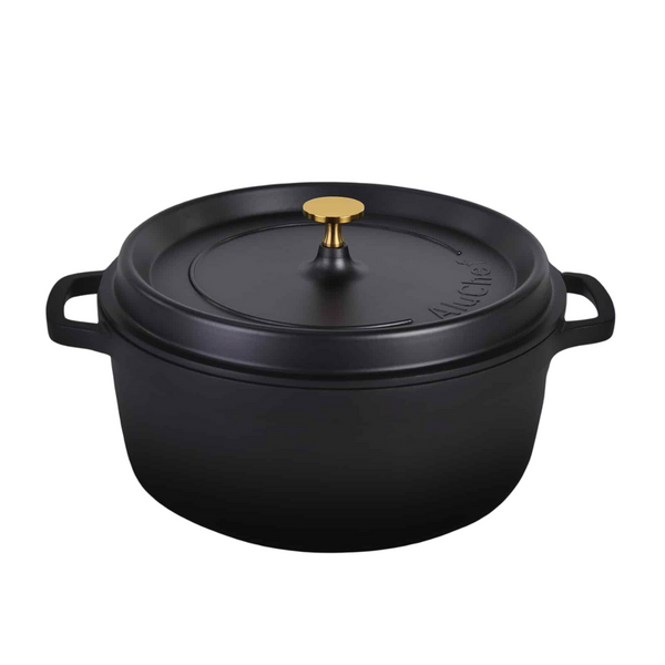 AluChef AP-2800-11G | Casserole Round Matte Black | W Gold Metal Handle | 28 Ꝋ x 11.5 H CM |7L
