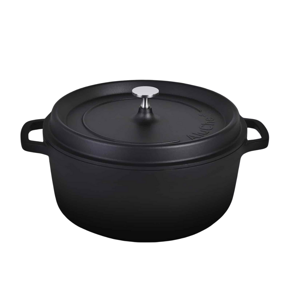 AluChef AP-2800-11 | Casserole Round Matte Black | W Metal Handle | 28 Ꝋ x 11.5 H CM |7L