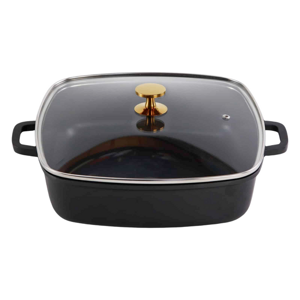 AluChef AP-2828-11G | Casserole Square Matte Black | W Gold Metal Handle | 5.6L