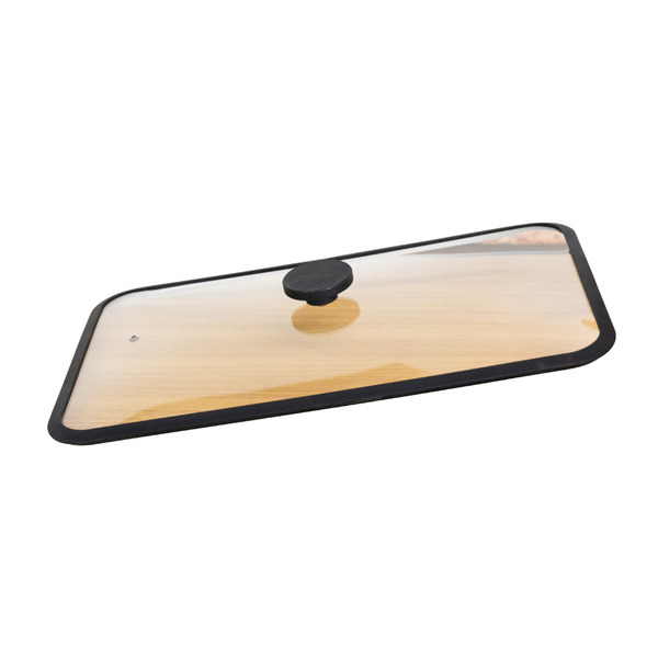 AluChef AP-GN1-LID | GN 1/1 Lid | Clear Tempered Glass | Black Silicone Edge | W Black Silicone Handle