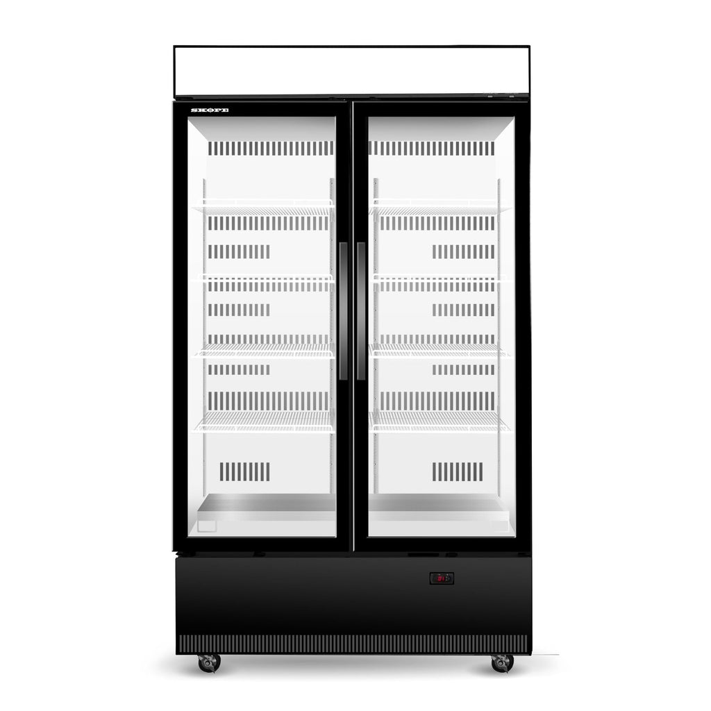 SKOPE BCE1200N EziCore Bottom Mount Upright Fridge | 2 Glass Doors with 5 Shelves per Door and Lit Sign