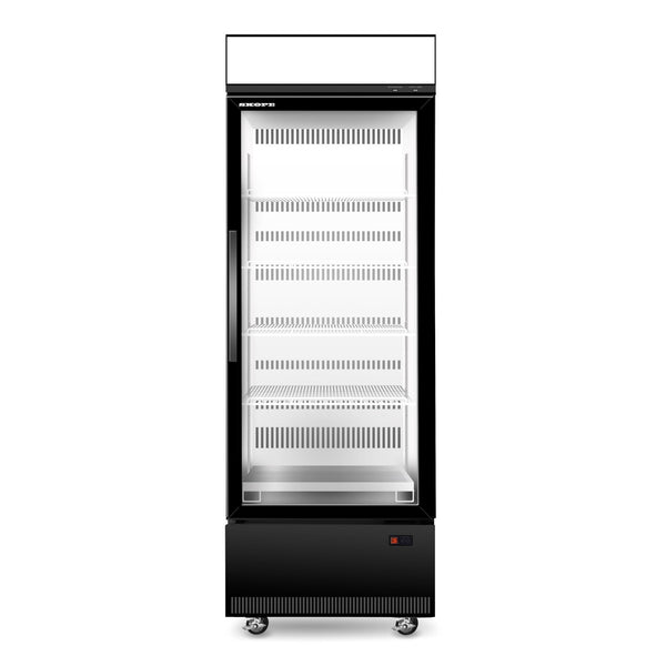 SKOPE BCE600N EziCore Bottom Mount Upright Fridge | 1 Glass Door with 5 Shelves and Lit Sign