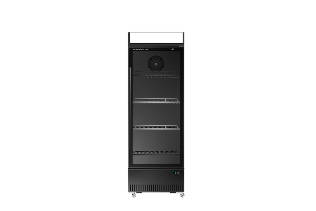 SKOPE BME300N-AC ActiveCore Bottom Mount SlimLine Upright Fridge | 1 Glass Door Lit Sign with 4 Shelves