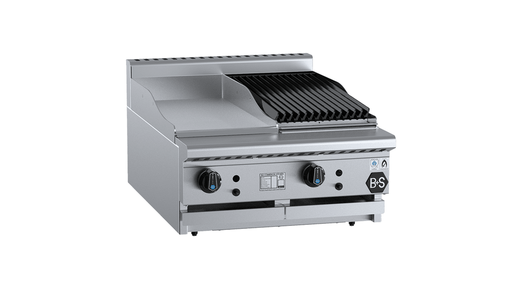 B+S Black Series BT-GRP3-CBR3BM Combination 300mm Grill Plate & 300mm Char Broiler Bench Mounted