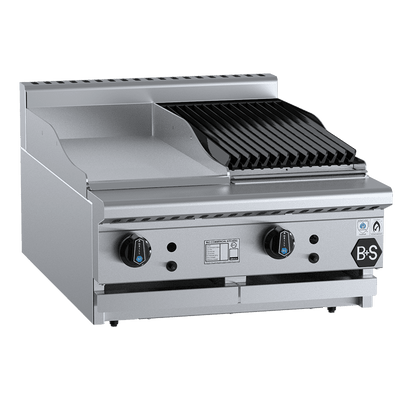 B+S Black Series BT-GRP3-CBR3BM Combination 300mm Grill Plate & 300mm Char Broiler Bench Mounted