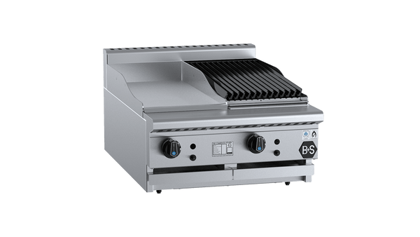 B+S Black Series BT-GRP3-CBR3BM Combination 300mm Grill Plate & 300mm Char Broiler Bench Mounted