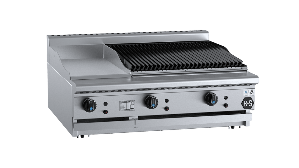 B+S Black Series BT-GRP3-CBR6BM Combination 300mm Grill Plate & 600mm Char Broiler Bench Mounted