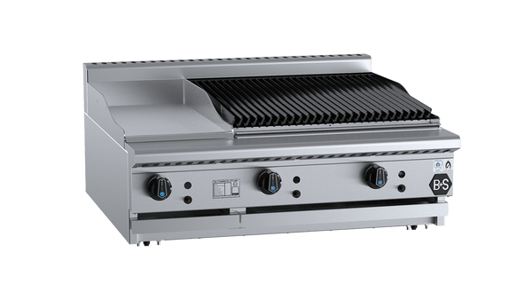 B+S Black Series BT-GRP3-CBR6BM Combination 300mm Grill Plate & 600mm Char Broiler Bench Mounted