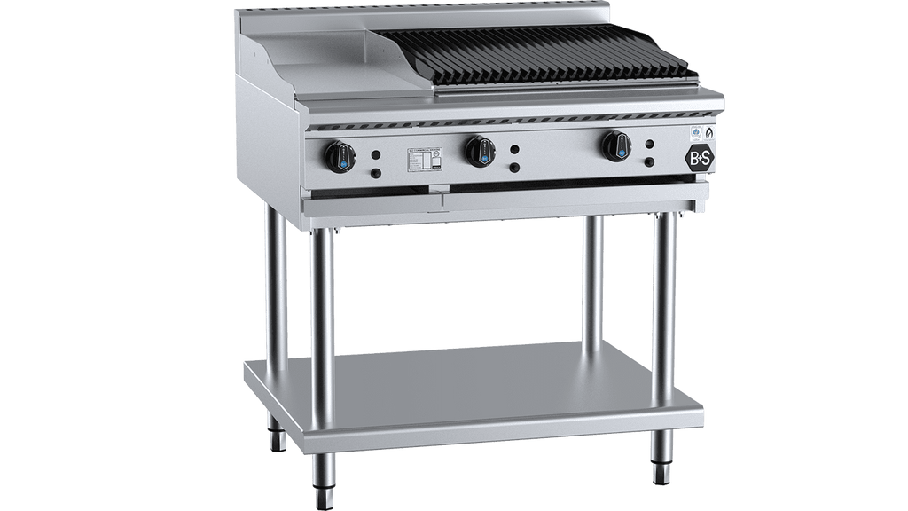 B+S Black Series BT-GRP3-CBR6 Combination 300mm Grill Plate & 600mm Char Broiler