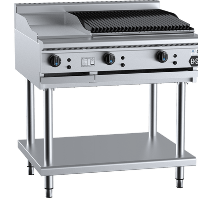 B+S Black Series BT-GRP3-CBR6 Combination 300mm Grill Plate & 600mm Char Broiler