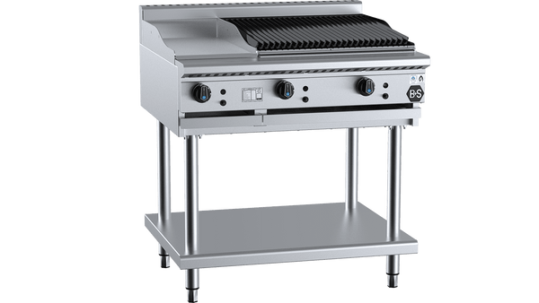 B+S Black Series BT-GRP3-CBR6 Combination 300mm Grill Plate & 600mm Char Broiler