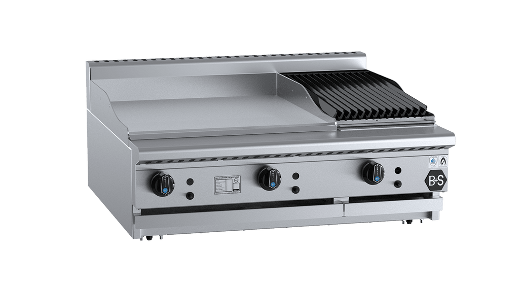 B+S Black Series BT-GRP6-CBR3BM Combination 600mm Grill Plate & 300mm Char Broiler Bench Mounted
